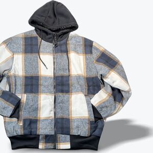 Men Plaid Sherpa Lined Hooded Jacket Size Small Casual Everyday Warm Layer